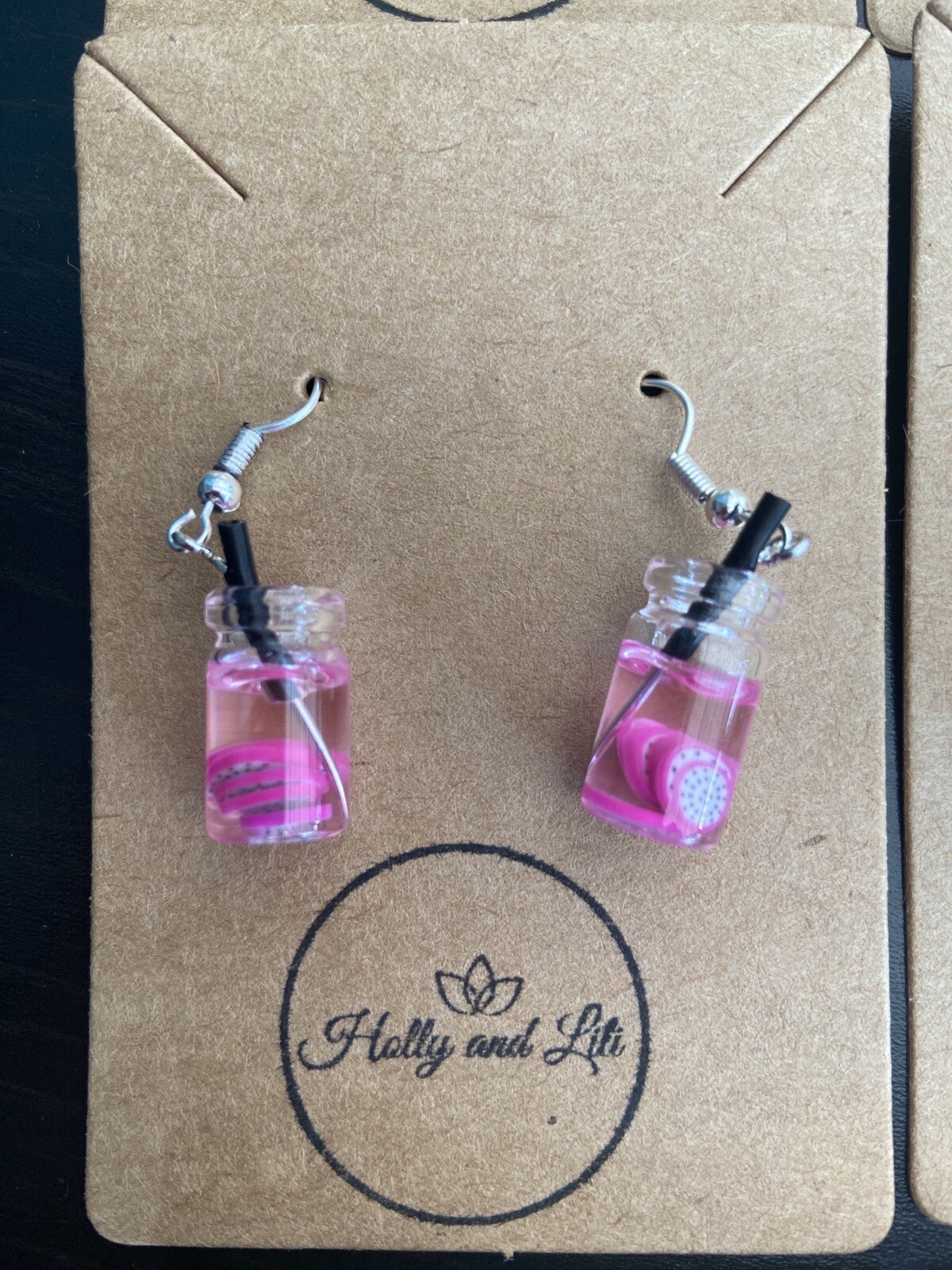 Fruit Water Boba Tea Bubble Tea Charm Novelty Earrings 12 Variations Available