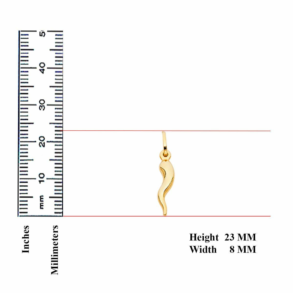 14k Yellow Gold Cornicello Italian Horn Pendant 0.8mm Box Chain Necklace