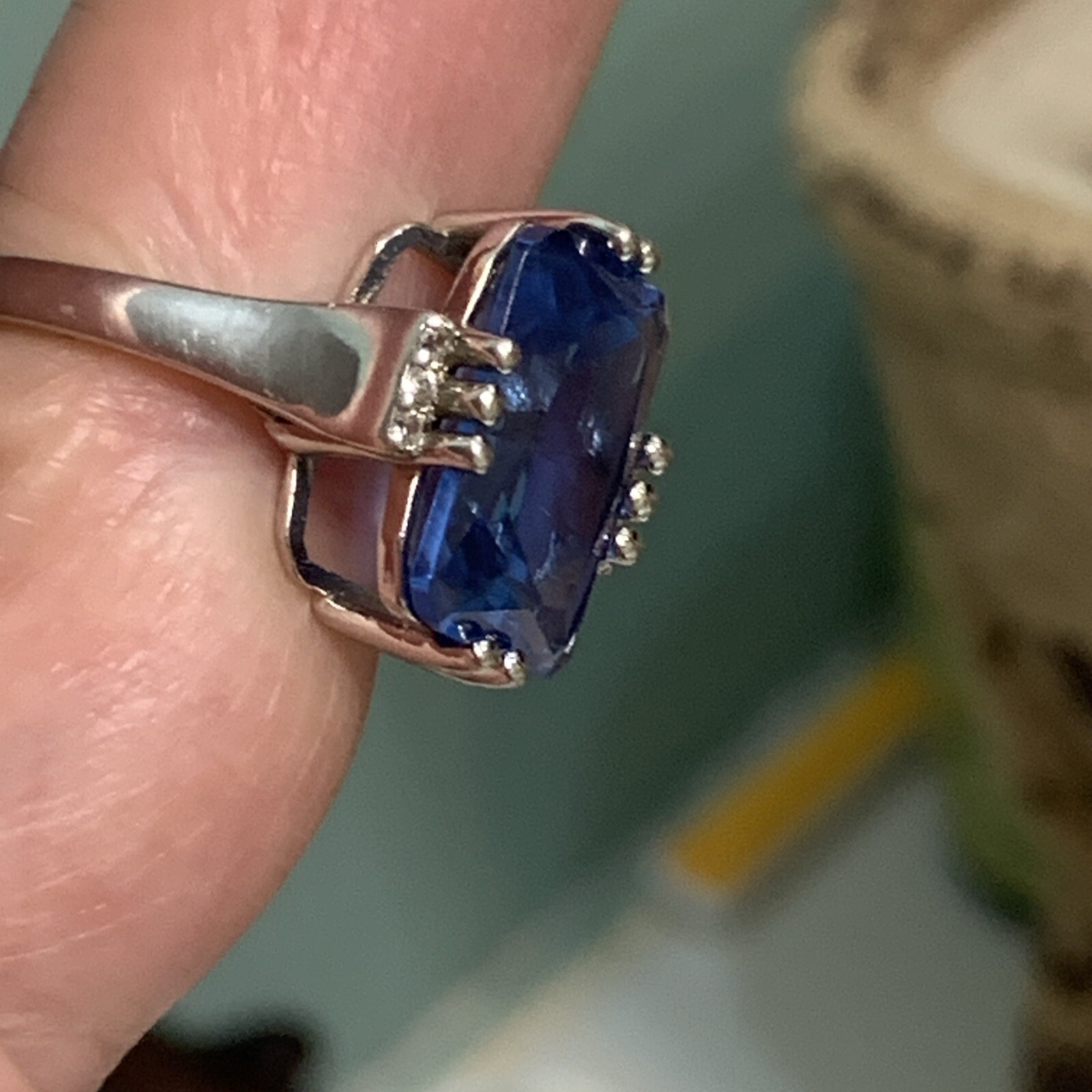 925 Sterling DK Created Blue Spinel And Accent Stones Ring Size 7