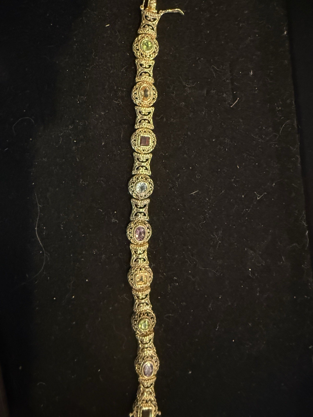 Designer Silver Ornate Silver Bracelet With Semi Precious Gens