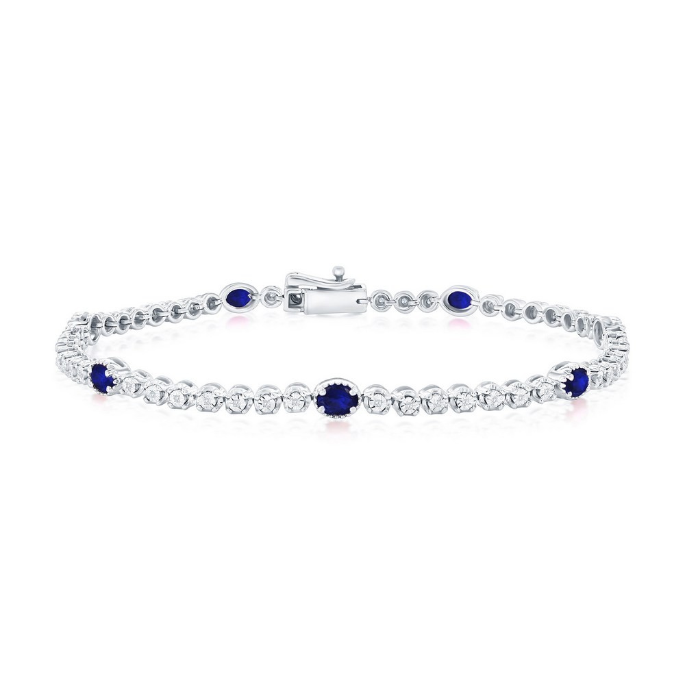 Sterling Silver Lab-Grown Oval 1.68ct Sapphire & 0.09ct Bracelet Rhodium Plated