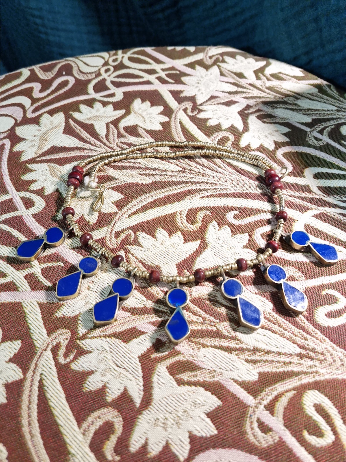 Egyptian Revival necklace with blue enamel pendants – 51cm, 30.7g
