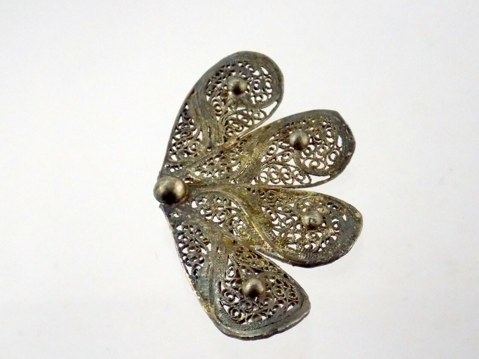 Vintage Unmarked 800 Silver Filigree Butterfly Brooch or Floral Pin 8.8 Grams
