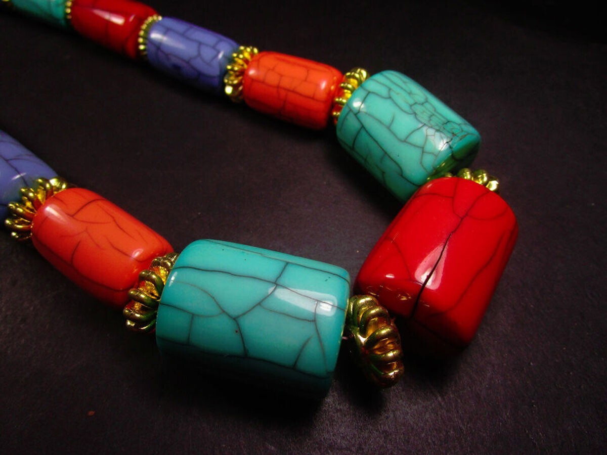 N7695 Ethnic Fashion Multi Color Resin Beads Gypsy Tribal Necklace Tibet Jewelry