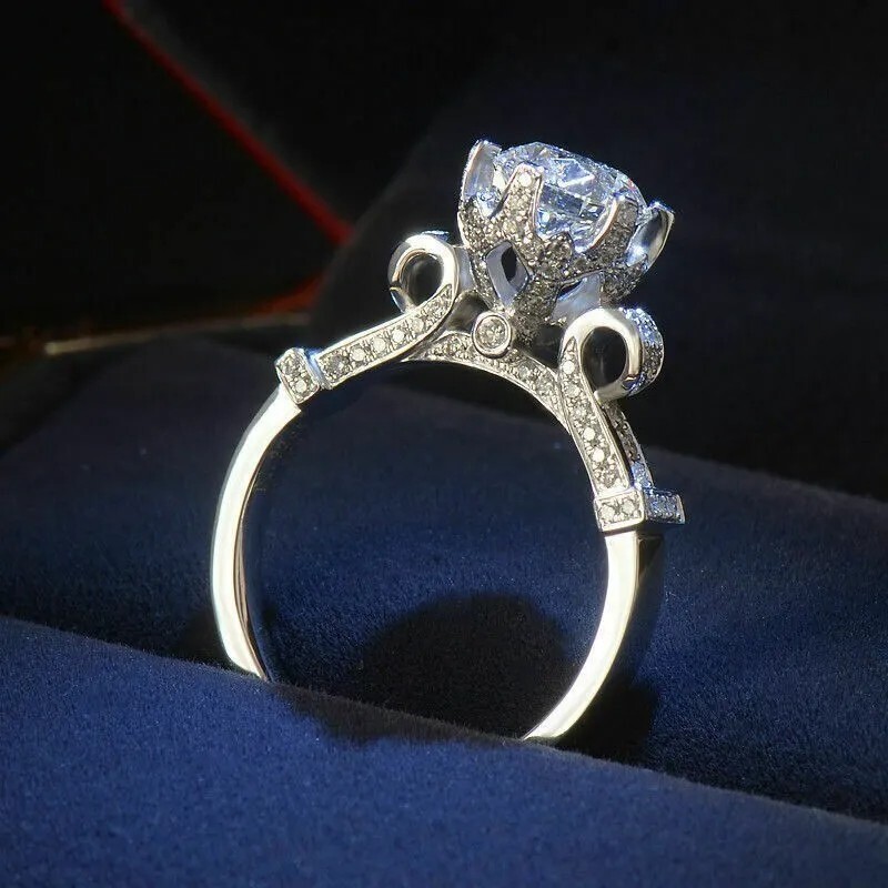 Royal Design 3Ct Round Cut Lab Created Diamond 14K White Gold FN Engagement Ring