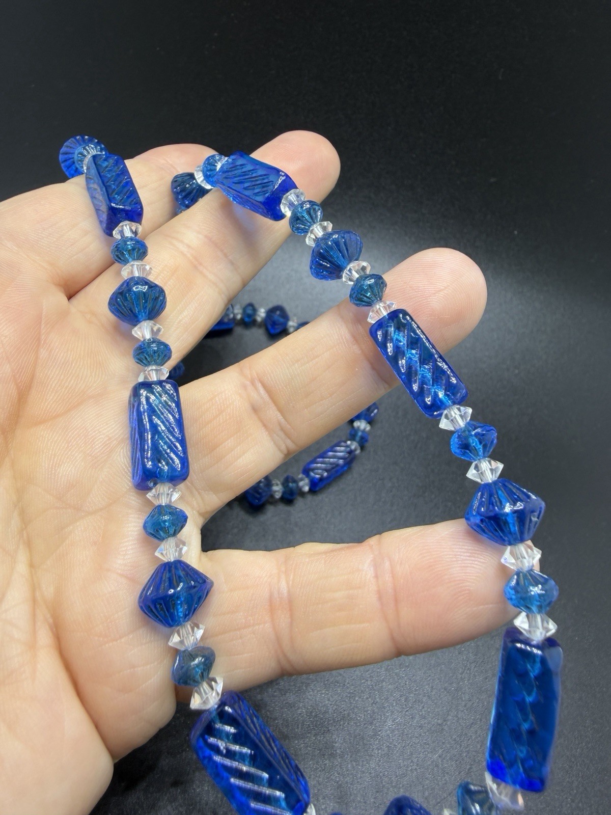 Art Deco Czech Glass Cobalt Blue Necklace