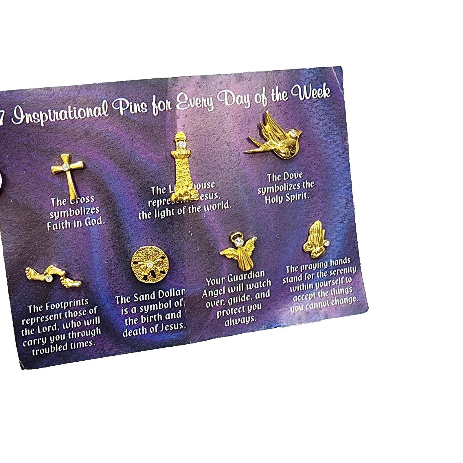 Seven Inspirational Pins, Gold in Color, Daily Religious Pins