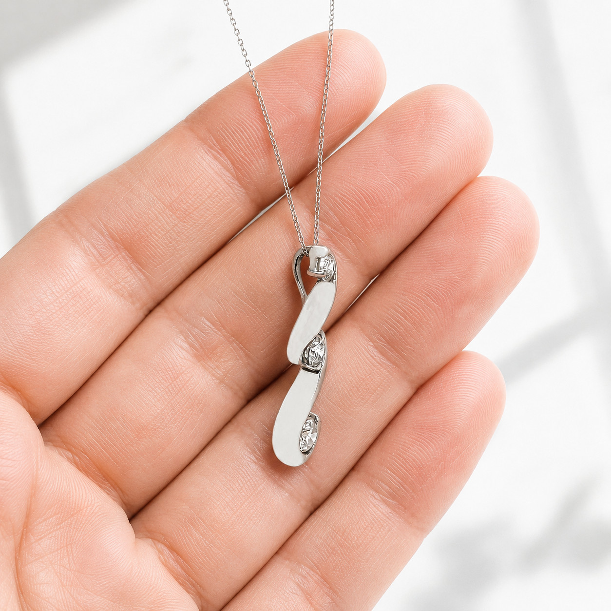 Natural Diamond Three Stone Pendant Cocktail Necklace – 14K White Gold