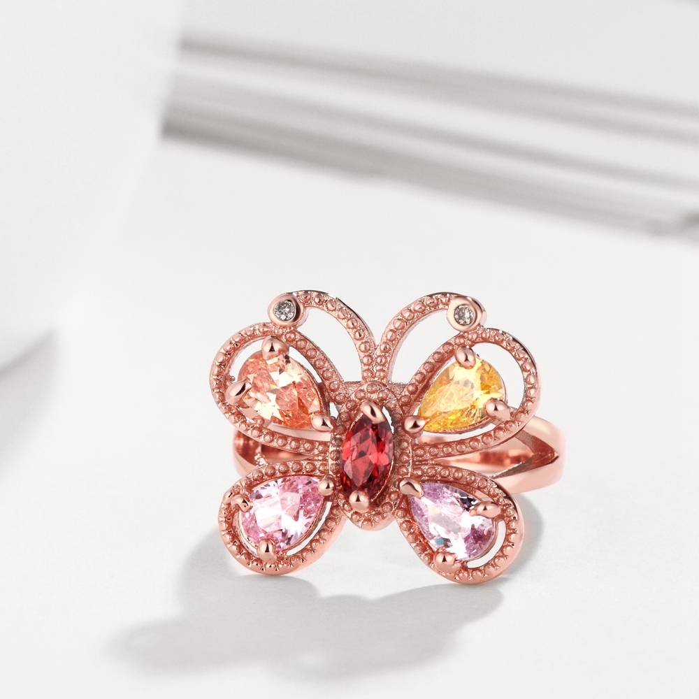18K Rose Gold Plated Fashion Ring AAA Zirconia Women Butterfly B260