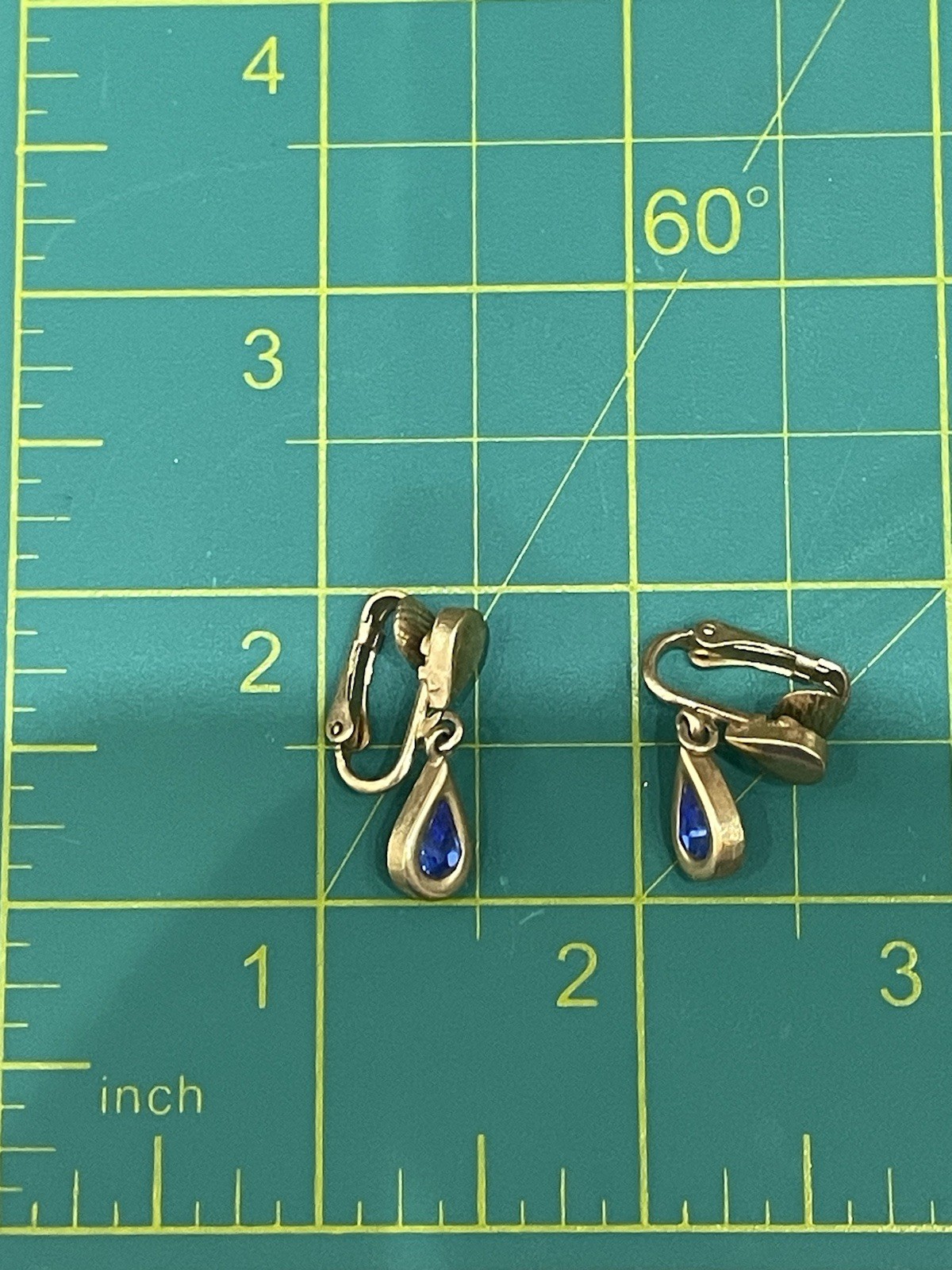 Vintage Avon Sapphire Crystal Drop Golden Clip On Earrings September Birthstone