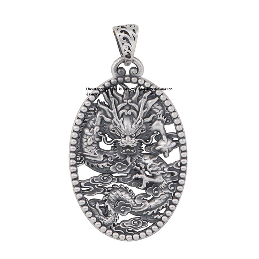 Pure S999 Fine Silver 999 Men Women Lucky Cloud Dragon Pendant 25-26g 56*31mm