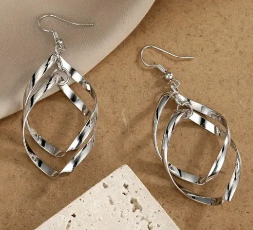 Classic Elegant Shiny Twisted Silver Plated Alloy Dangle Women’s Earrings