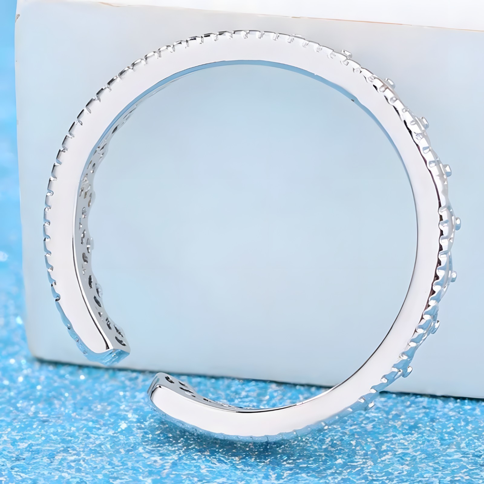 925 Sterling Silver Tiara Ring, Adjustable Crown Ring Sparkling CZ Stones 372
