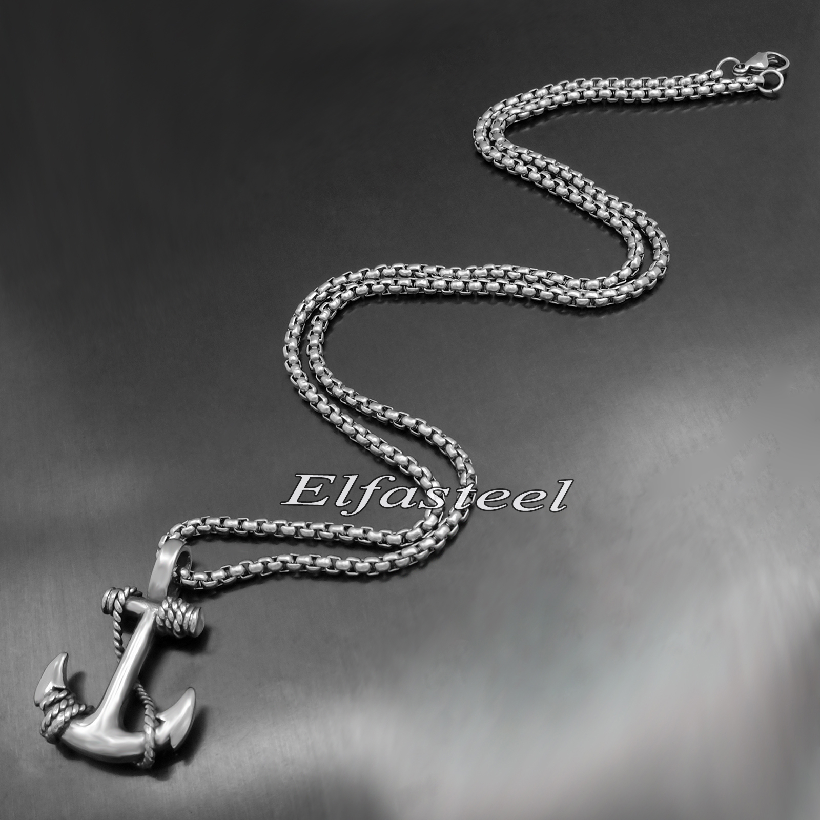 Men’s Boy’s Silver Tone ANCHOR 316L Stainless Steel Charm Pendant Necklace