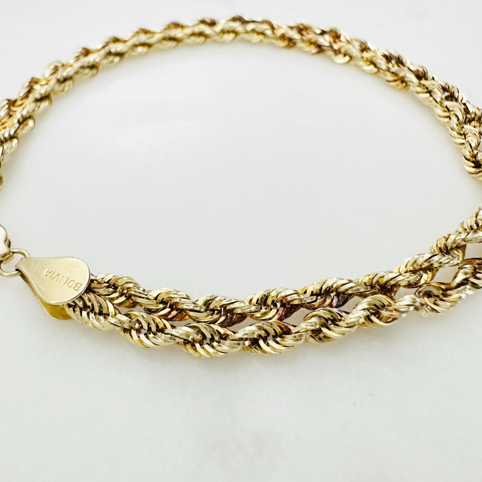 Solid 14K Yellow Gold Unique Braided Link Chain Bracelet 5.7mm, 7 3/8″, 3.4g