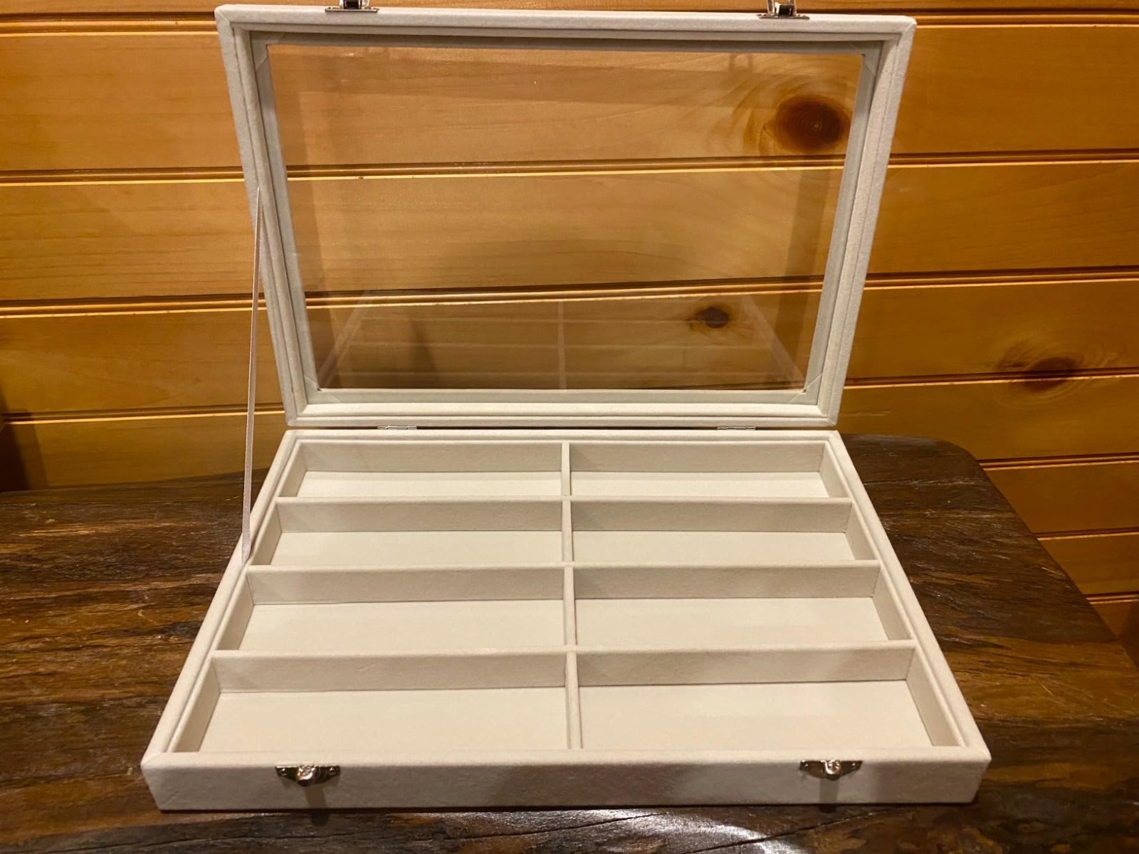 Jewelry Sunglasses Organizer Tray, Beige Velvet 13.8″D x 9.6″W x 1.6″H