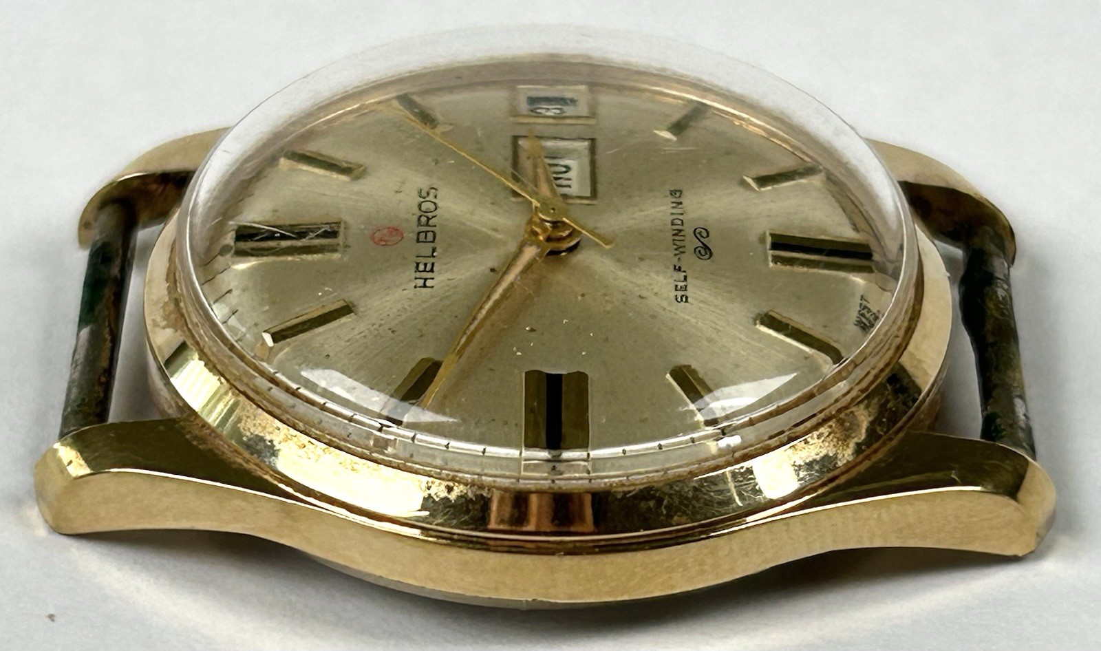 Vintage Helbros Self-Winding Watch Day Date West Germany 17 Jewels RUNNING