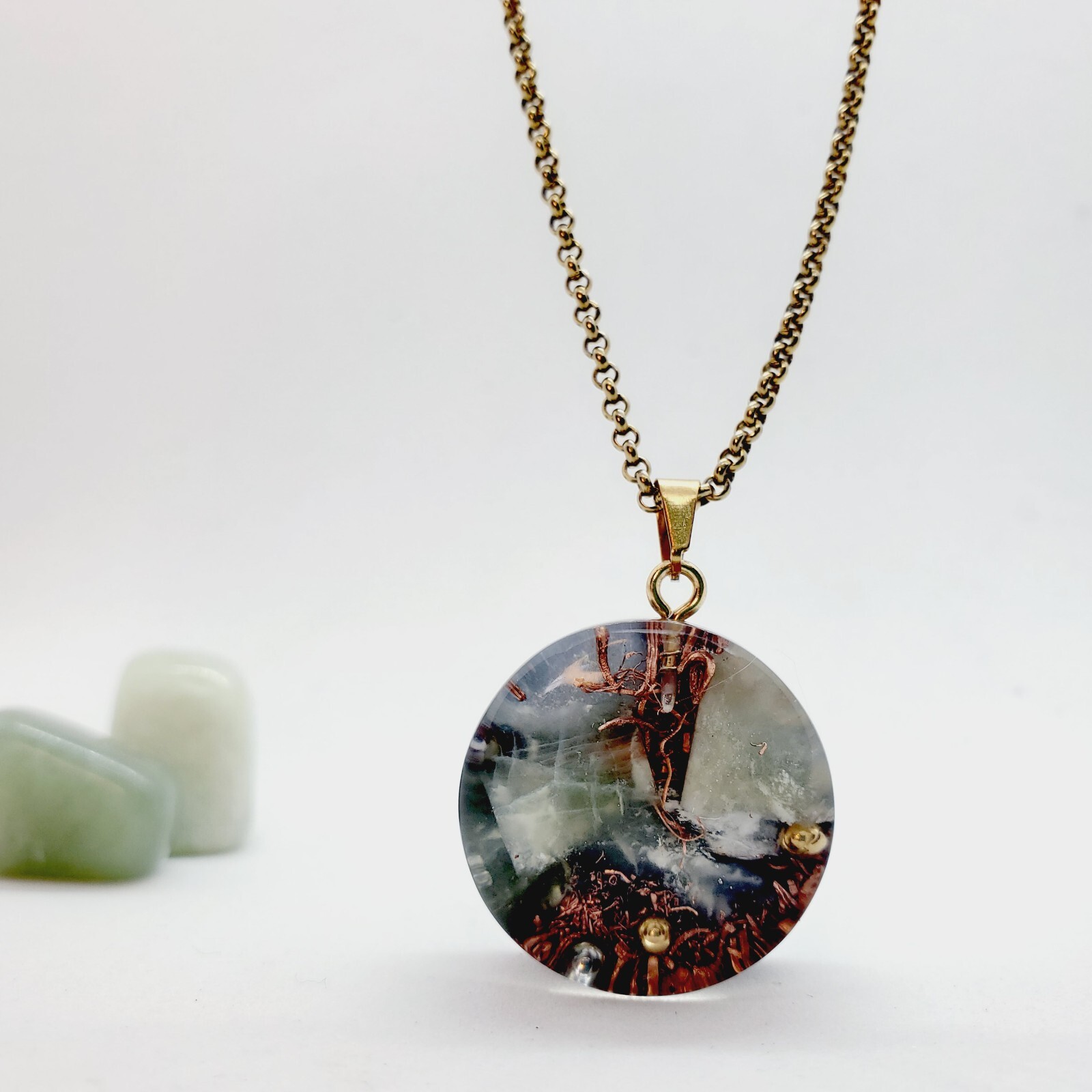 CRYSTAL JADE Orgone Energy Necklace. Calm, Harmony, Heart Chakra, Meditation