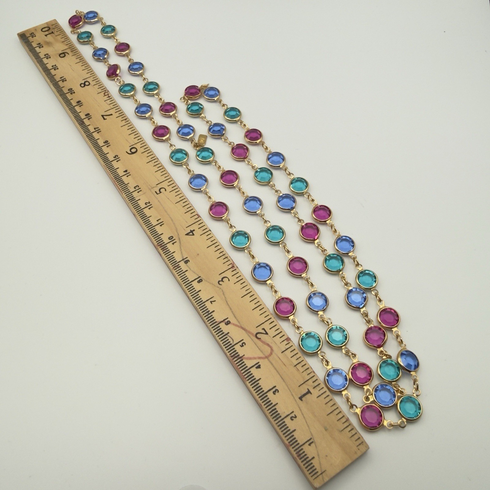 Swarovski Crystal Station Necklace 32in Endless Multicolor Gold Tone Signed Long