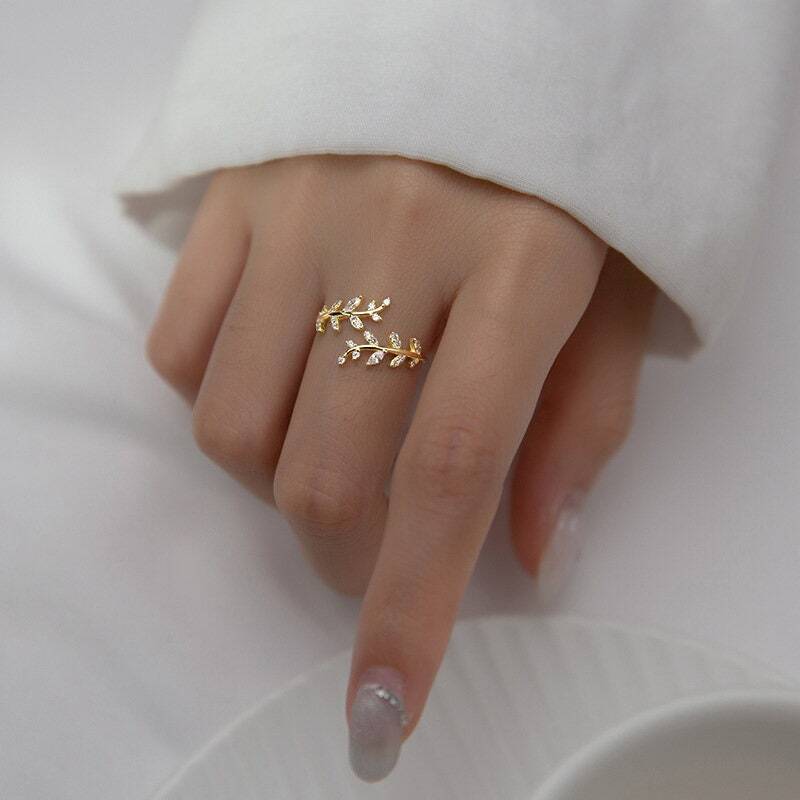 Olive Tree Leaf Branch Open Ring in 925 Sterling Silver