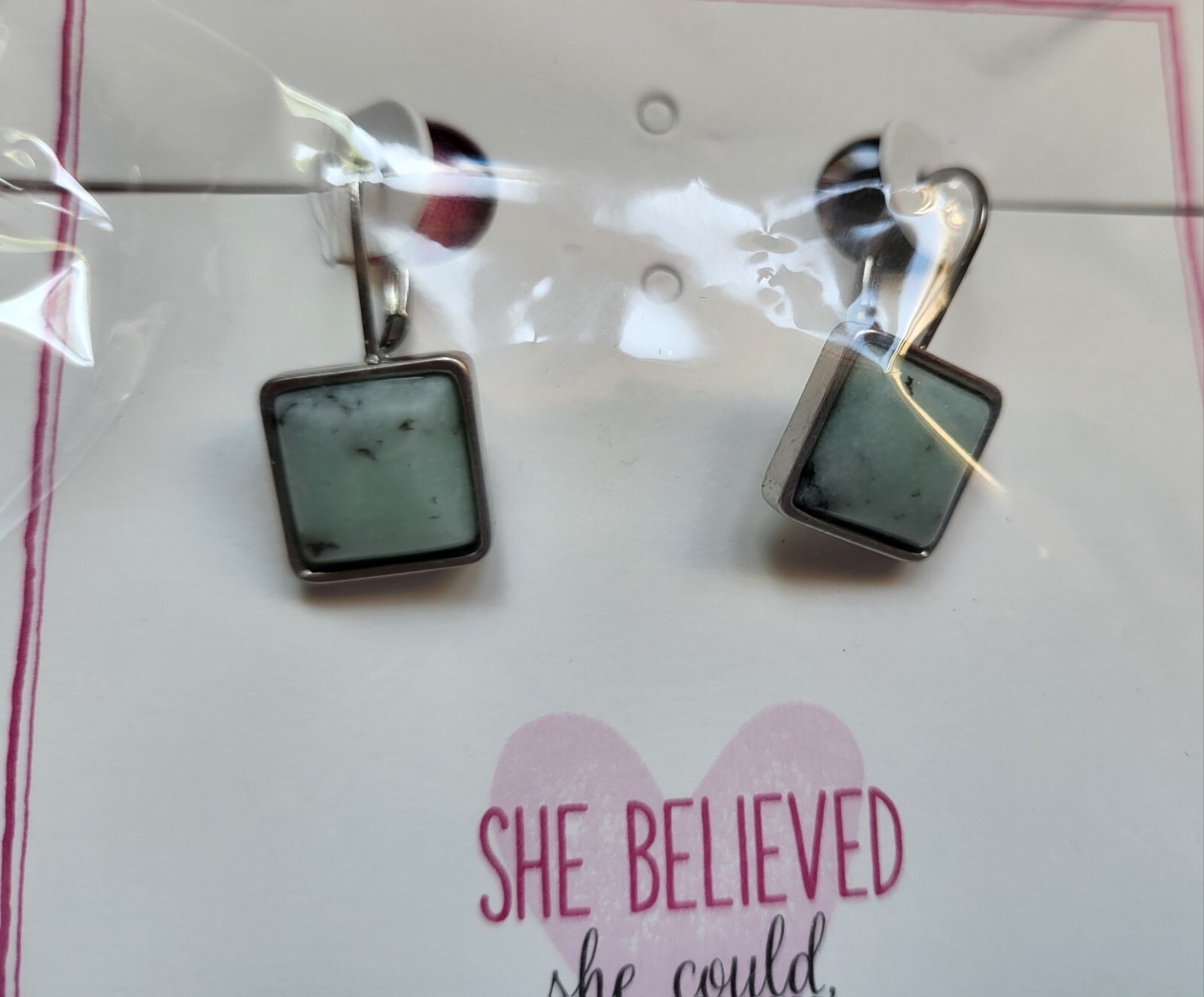New Thirty One Dream Big Blue Marbled Earrings Leverback Silver Tone 1” Square
