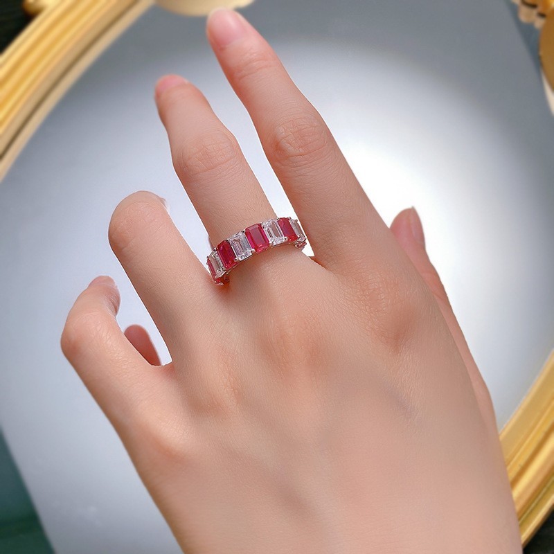 9ct Lab Grown Ruby & White Diamond D Color FL Clarity Ring, 18K Gold Vermeil