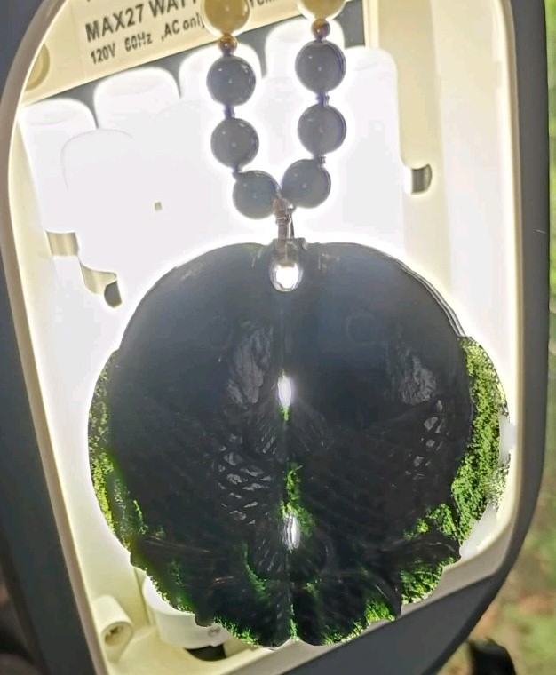 Estate Black Jade 14K Gold Pearl Double Koi Fish Beaded Necklace 28″