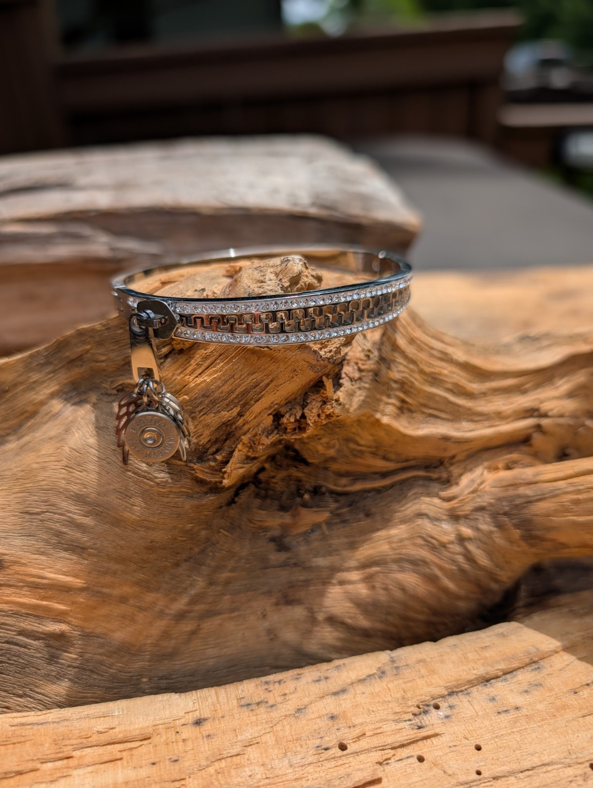 Silver or Gold Stainless Zipper wing and Bullet Bracelet. Optional Glass Crystal