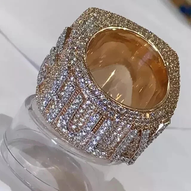 2.80Ct Round Real Moissanite Customize Letter Men’s Ring 14K Rose Gold Plated