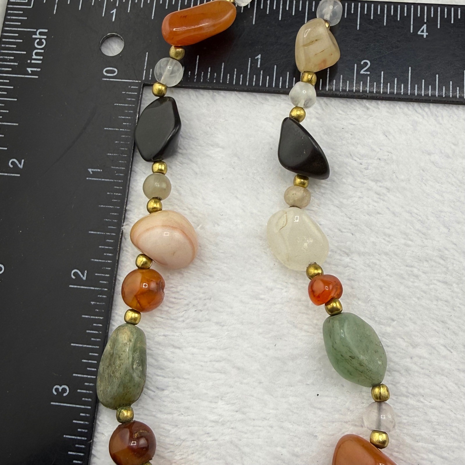 Vintage Beggars Bead Polished Stone Necklace Tumbled Semi Precious 23in