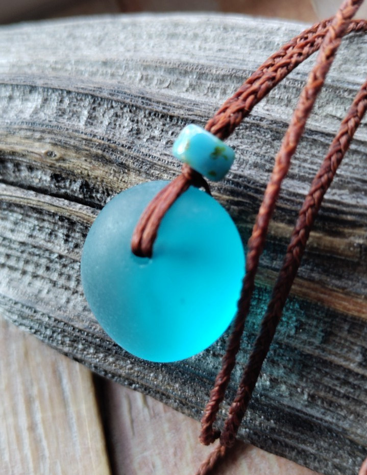 Handmade Sea Glass Necklace Gift Men Women Teen Braid Minimalist Bold Adjustable