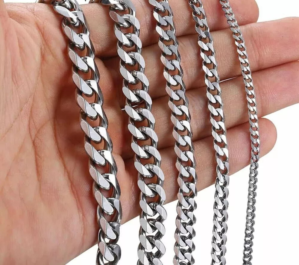 Cadena Cubana para Hombre Collar Plata de Acero Inoxidable Joyería Moda Hip Hop