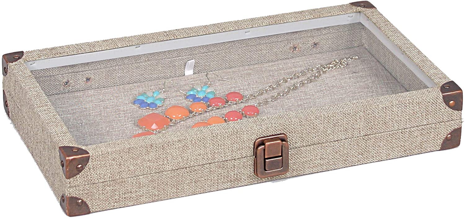 Jewelry Case with Glass Top and Lock with various finishes available