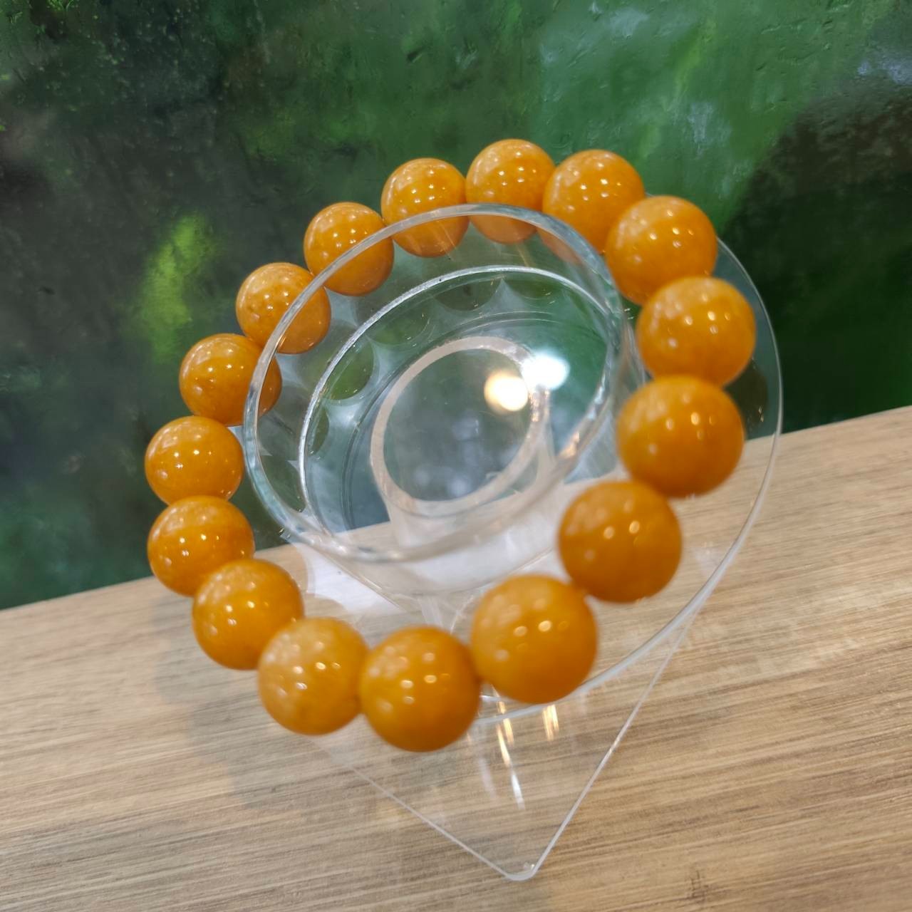Burmese Jade Bracelet Round Shape Yellow Natural Jade Size 13.2 mm