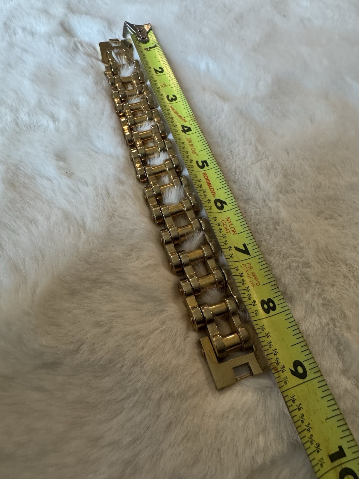 Gold Stainless Steel Bar Link Chain Bracelet 8 in Fold Over Clasp