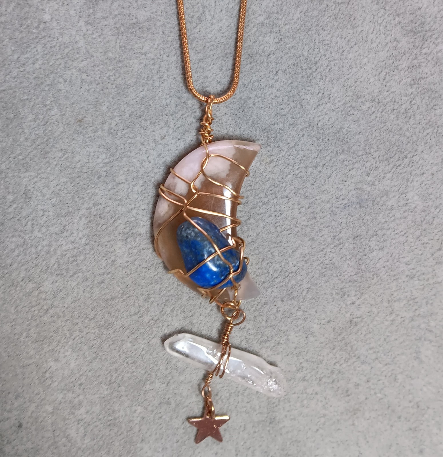 Wire Wrapped Jewelry Moon Pendant Star Necklace Agate Quartz Crystal Lapis Stone