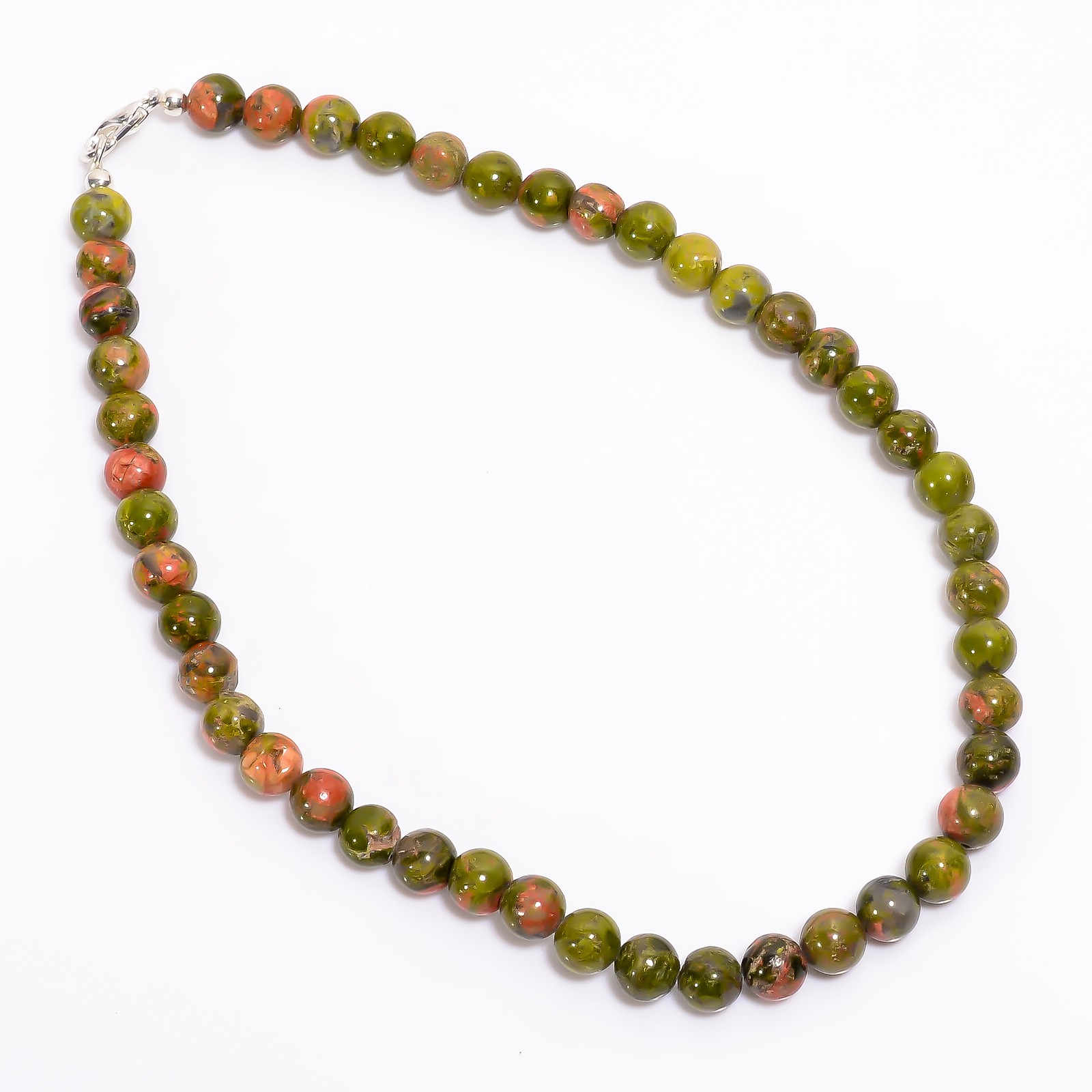 Natural Unakite Jasper Gemstone Round 8 mm Beads 15.5″ Stretchable Necklace