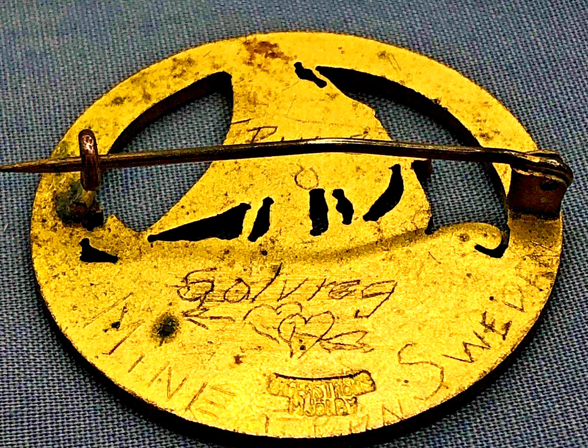 Vtg. LAGERSTROMS MJOLBY Sweden Mid Century Gold Tone w Enamel Viking Ship Pin