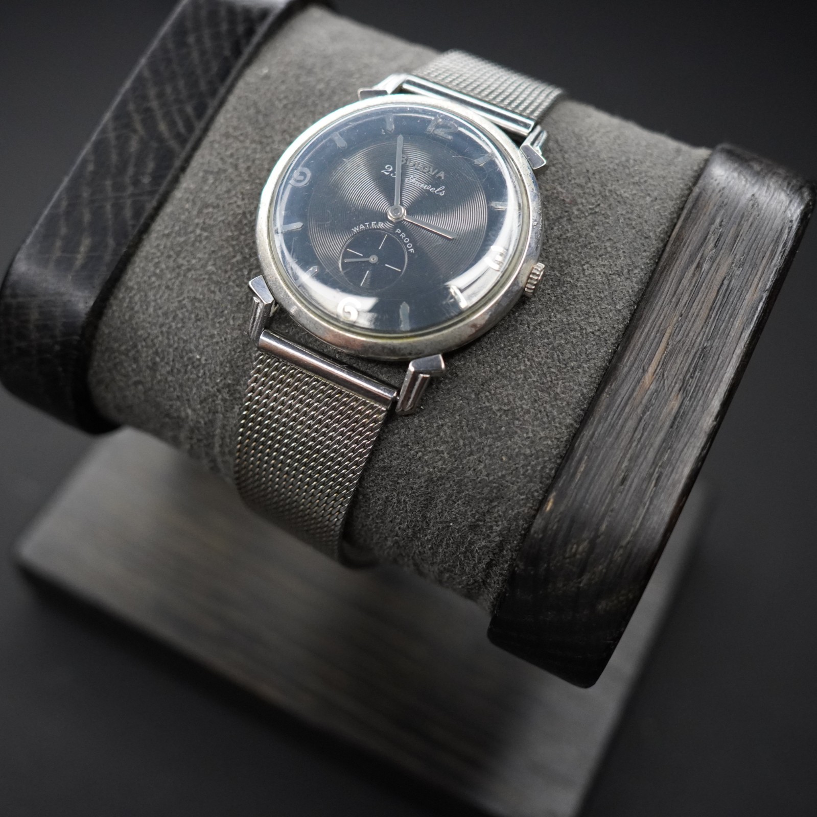 Vintage 1959 Bulova 23 Jewels Manual Wind Black Dial 10KT RGP Waterproof Watch