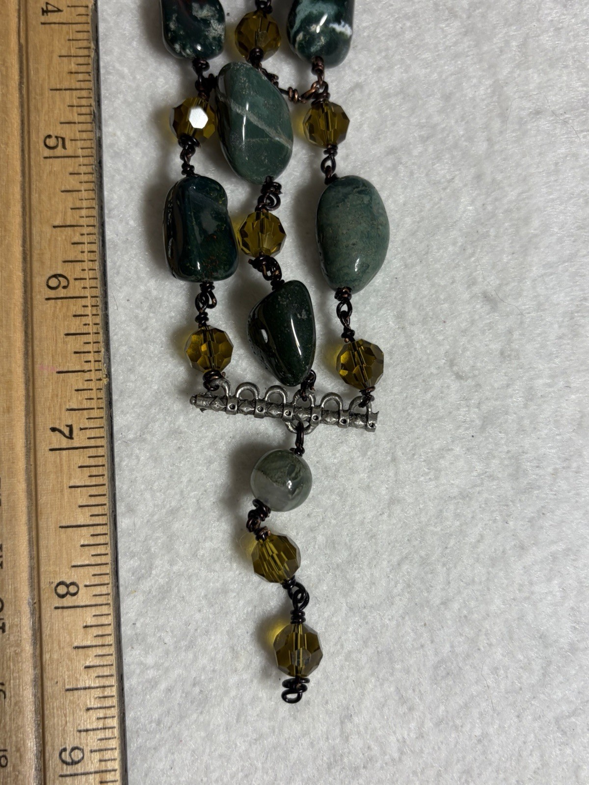 Handmade Moss Agate Bracelet Boho Wire Wrapped Green Jasper Multi Strand Cuff