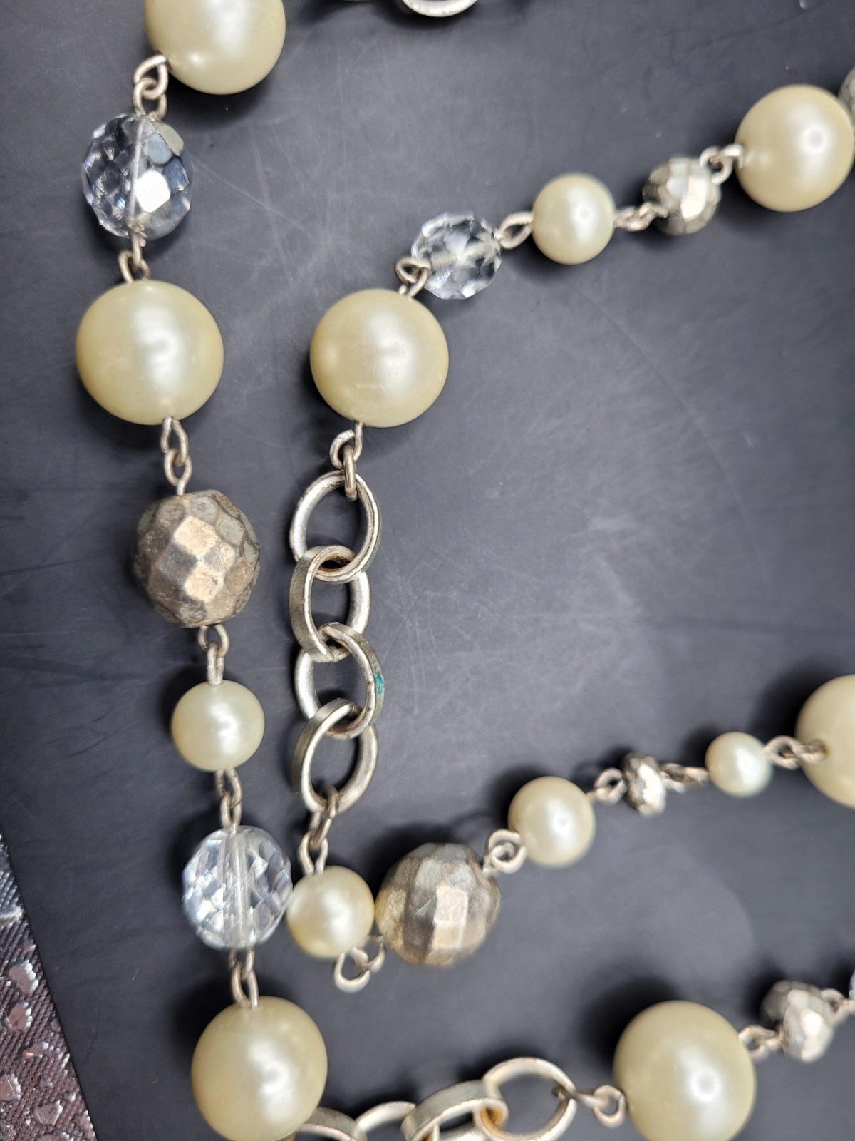 White House Black Market Layered Faux Pearl Bead Necklace Silver Tone
