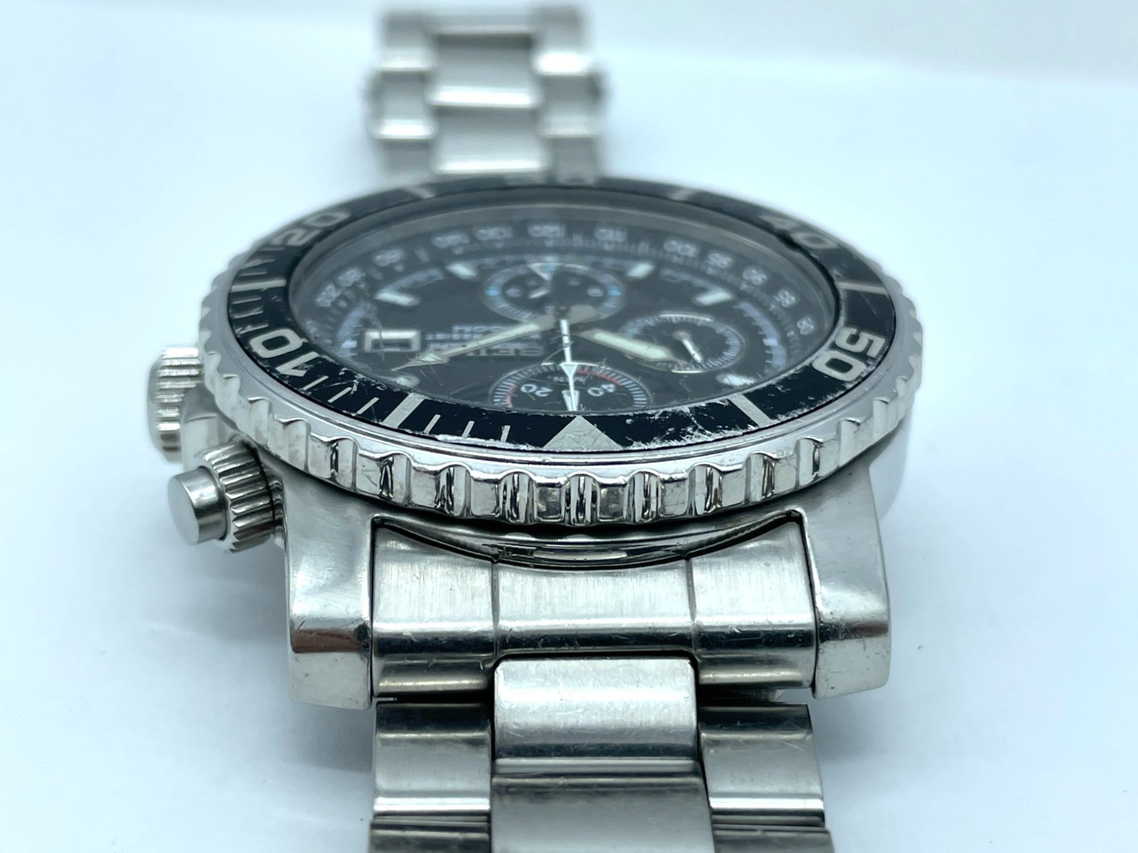 SEIKO Men’s Chronograph Watch Quartz Black Dial Alarm Band size 7.5in 7T62-0CV0