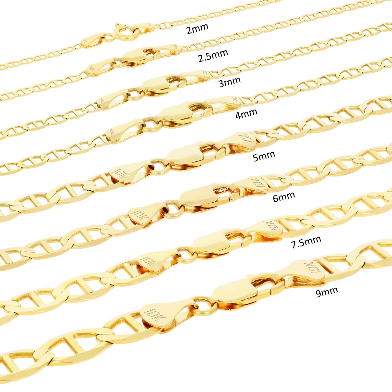 10K Yellow Gold Solid 2mm-9mm Mariner Anchor Link Chain Bracelet 7″ 7.5″ 8″ 9″