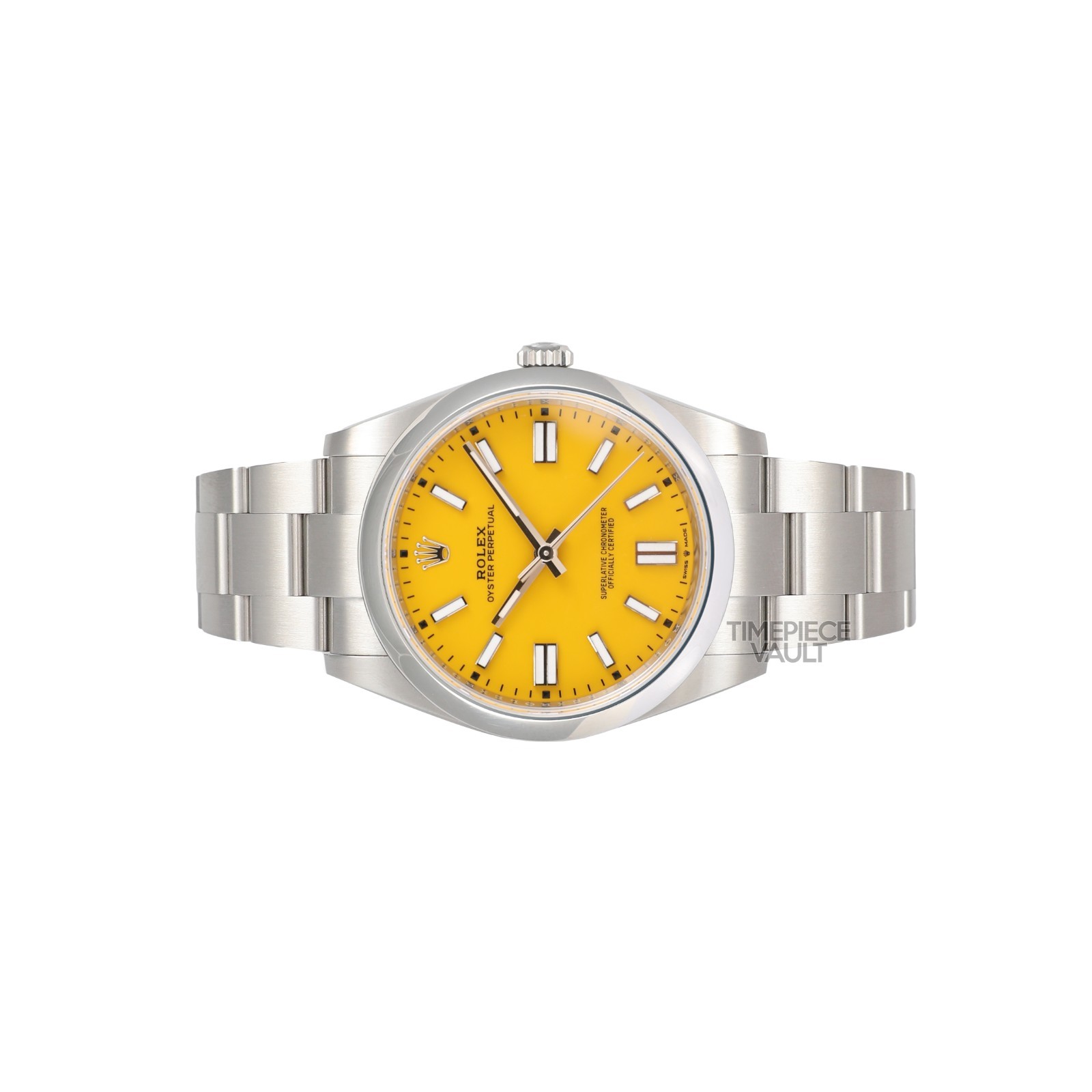 Rolex Men Oyster Perpetual 124300 Steel 41mm Watch Custom Yellow Index Dial B&P