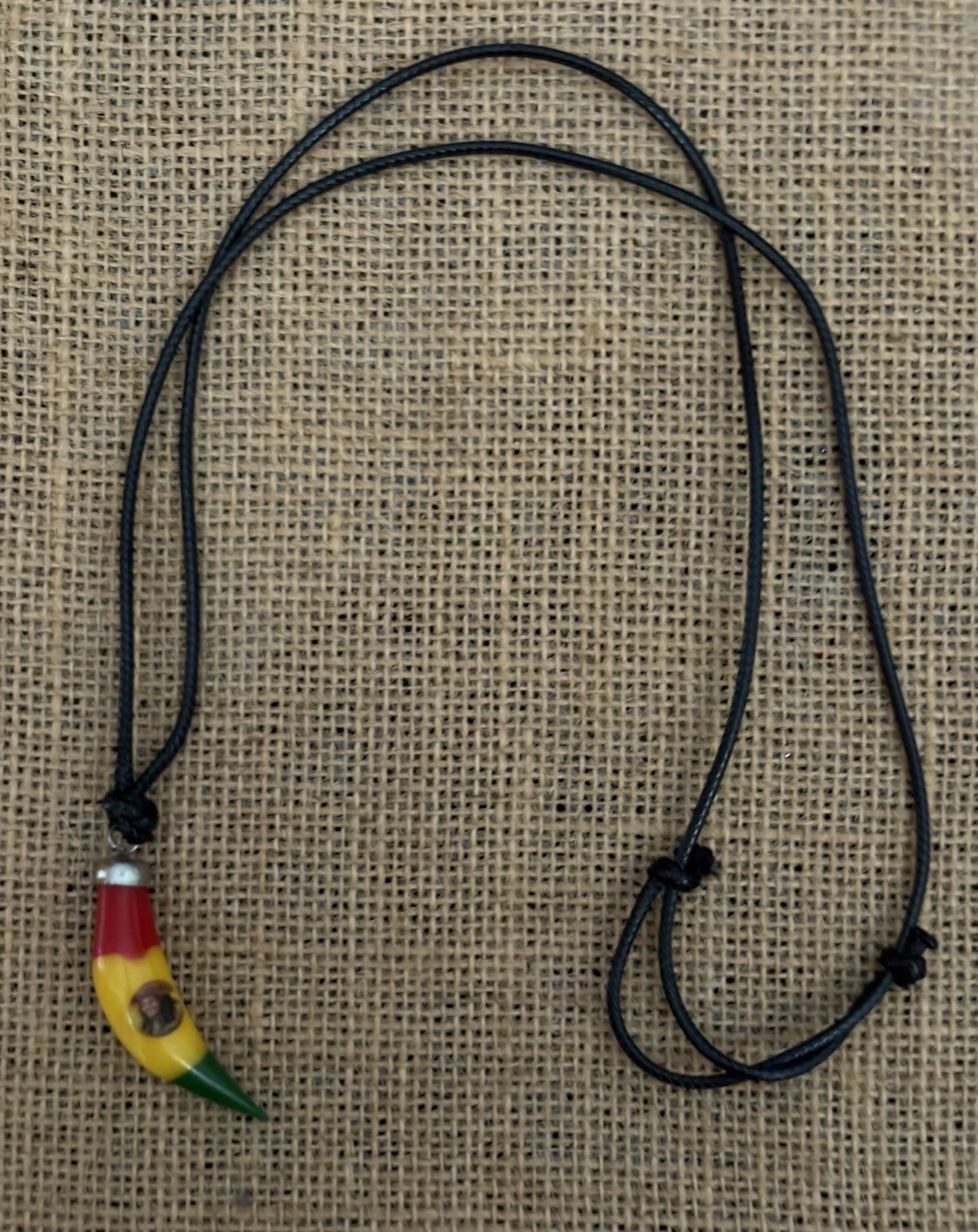 Rasta Tooth Charm Pendant Black Cord Necklace Red Yellow Green Adjustable Tie