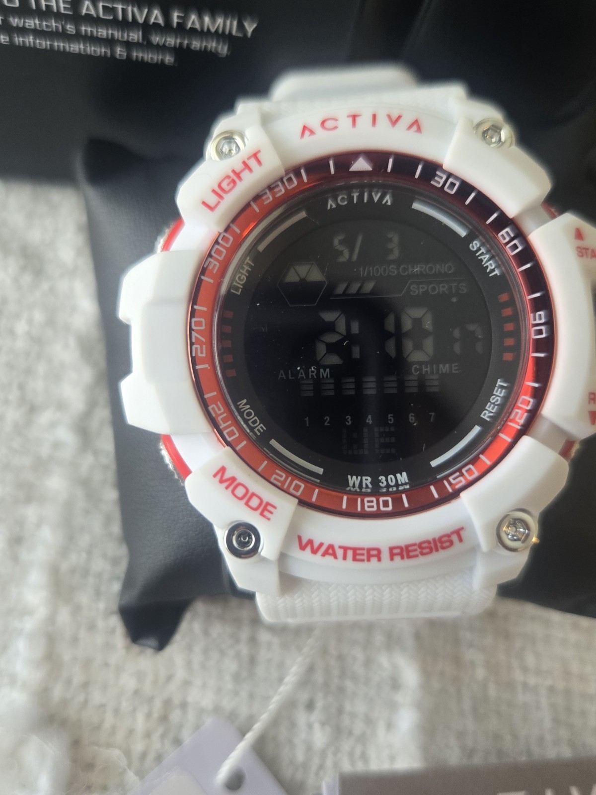 Activa Sports Digital Quartz Watch Alarm/Stop White/Red 50mm (ACW8020-012 )-New