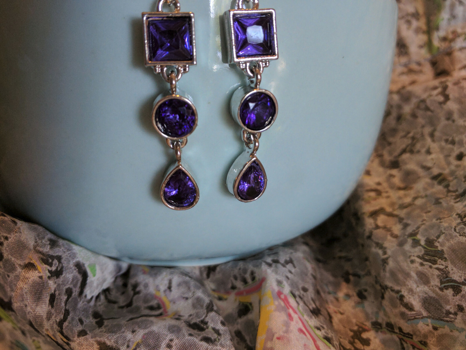 Faux Amethyst Purple Water Drop Pear/Round/Square Plated Dangle Hook Earrings