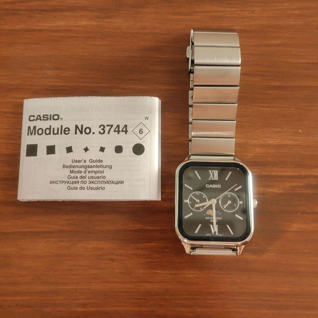 [Used] CASIO MTP-M305D 3744 Square Moon Phase 5BAR SS Black Dial – From JAPAN
