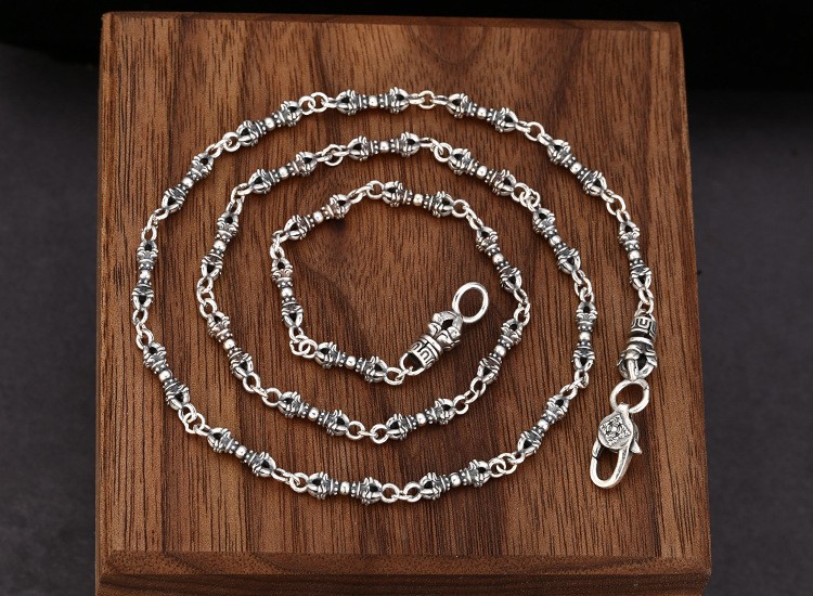 Tibetan Vajra Amulet Chain 925 sterling Silver Men Spiritual Protection Necklace