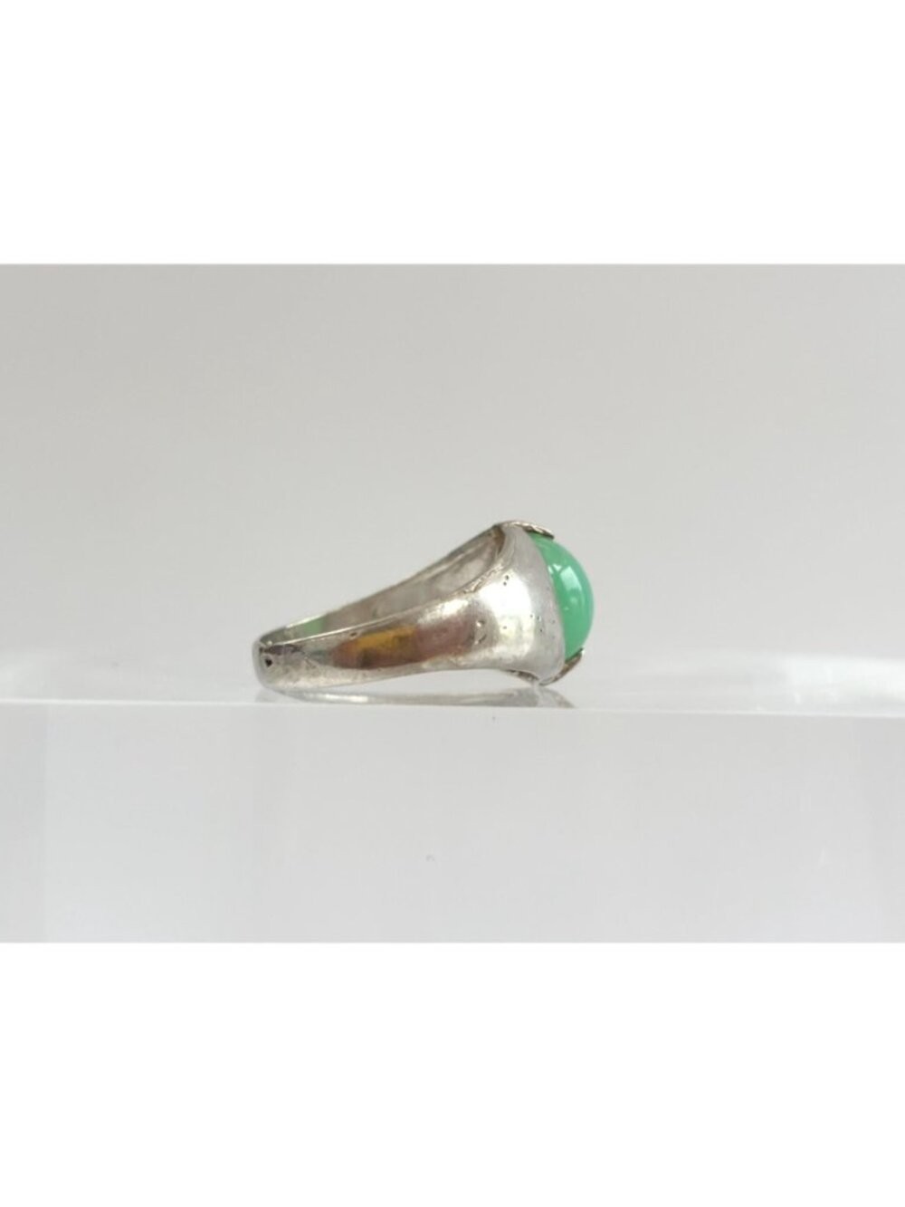 Green Chrysoprase Cabochon Oval Sterling Silver 925 Vintage Ring – sz 9.25